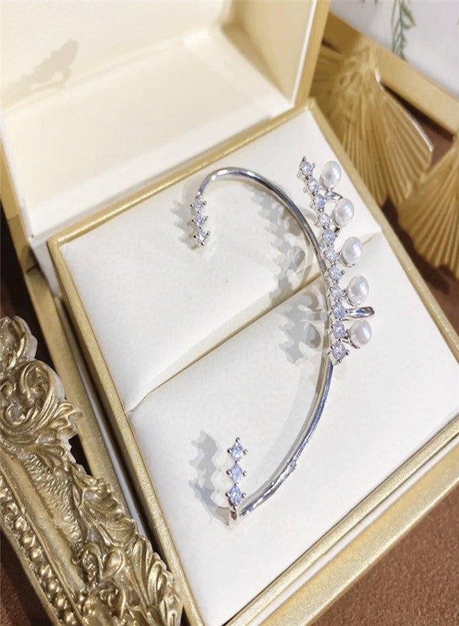 WZNBBOY Sparkling Rhinestone Fairy Pearls Ear Cuff Earrings Crystal Clip Climber Wrap Around Earrings for Women - Image 5